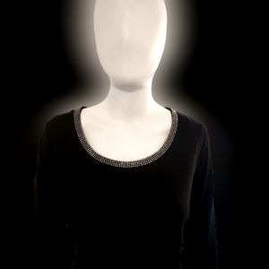 Cynthia Rowley faceted silver embellished collar 3/4 sleeve teeshirt size 1X